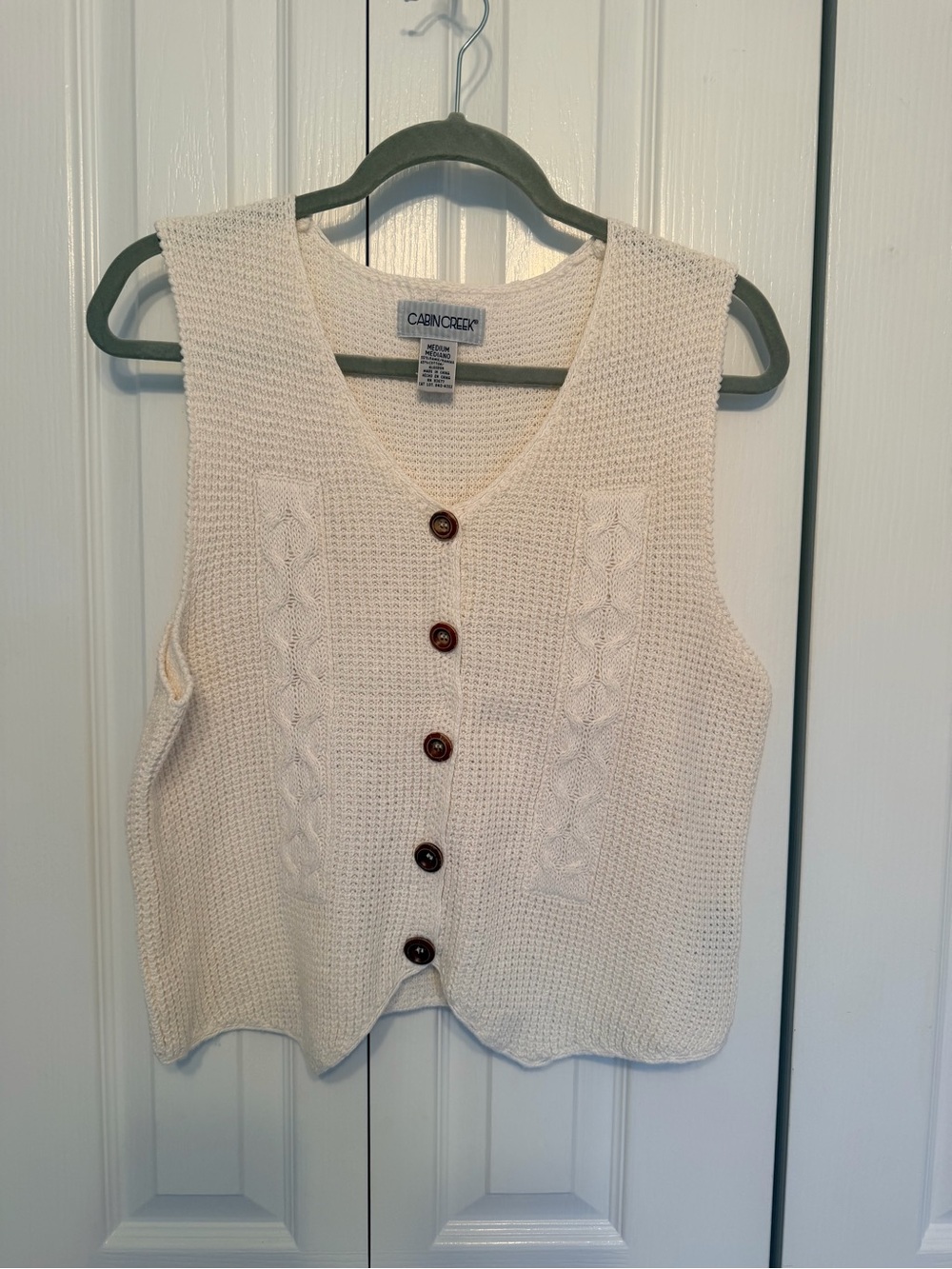 Cabin Creek Ivory Cable-Knit Button Vest